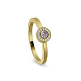 Gold Finish Sterling Silver Micropave Round Simulated Pink Sapphire Ring with Simulated Diamonds Size 6