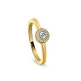Gold Finish Sterling Silver Micropave Round Simulated Blue Topaz Ring with Simulated Diamonds Size 7