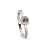 Platinum Finish Sterling Silver Micropave Round Simulated Citrine Ring with Simulated Diamonds Size 7