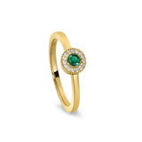 Gold Finish Sterling Silver Micropave Round Simulated Emerald Ring with Simulated Diamonds Size 8