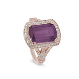Rose gold finish sterling silver micropave emerald cut pink stone ring with simulated diamongs
