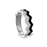 Platinum finish sterling silver micropave ring with with black enamel and simulated diamondss