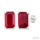 5X3 MM Octagon Shape Ruby Precious Stud Earrings in 14K White Gold