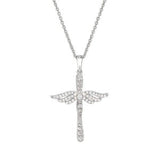 Sterling Silver Angel Wing Cross Necklace with Simulated Diamonds