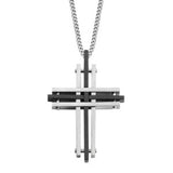 Stainless Steel & Black Cross Necklace- 24