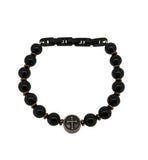 Men's Black Beaded Bracelet With Stainless Steel Cross Emblem