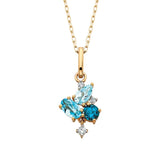 14k Yellow Gold London Blue, Swiss Blue, Sky Blue Topaz and Diamond Necklace