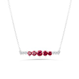14K White Gold Ruby Bar Necklace with Diamond Accents
