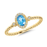 14K Yellow Gold Oval Swiss Blue Topaz Ring with Diamond Accents