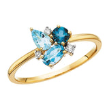 14k Yellow Gold London Blue, Swiss Blue, Sky Blue Topaz and Diamond Ring